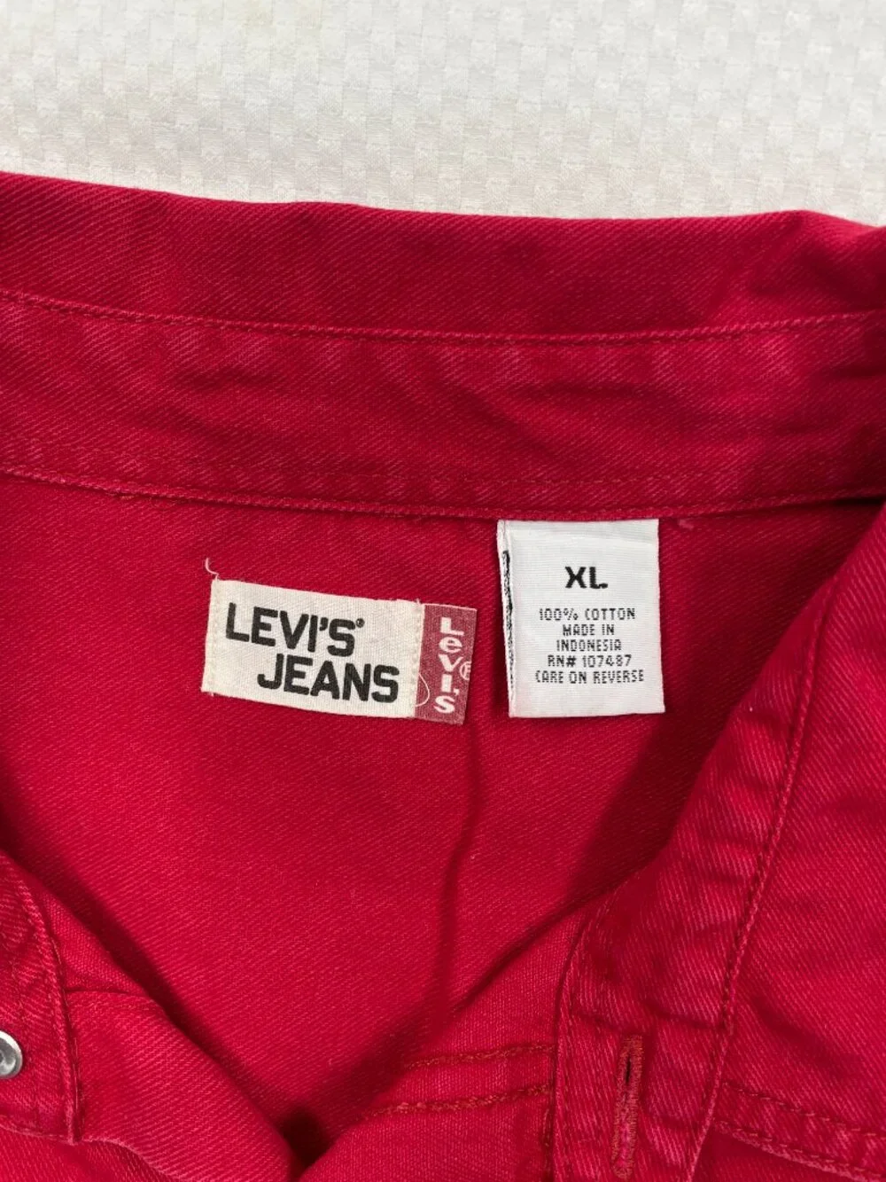 Levi's Red Cotton Denim Jean Western Cowboy Button Down Shirt Men's XL